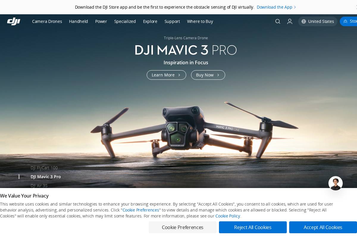 DJI homepage screenshot