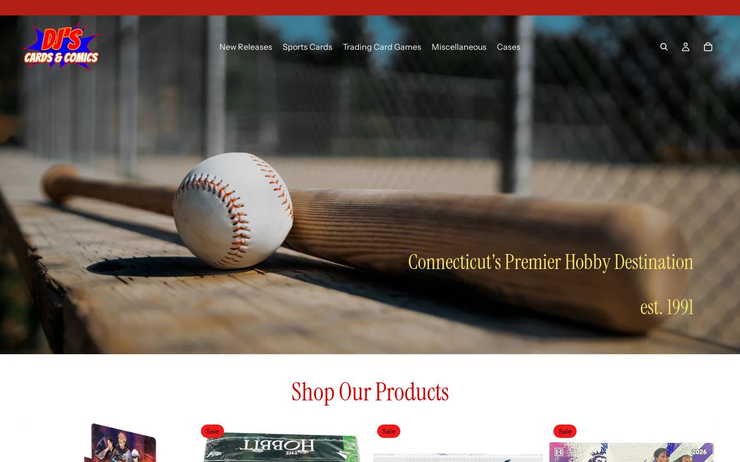 djscardsandcomics.com homepage screenshot