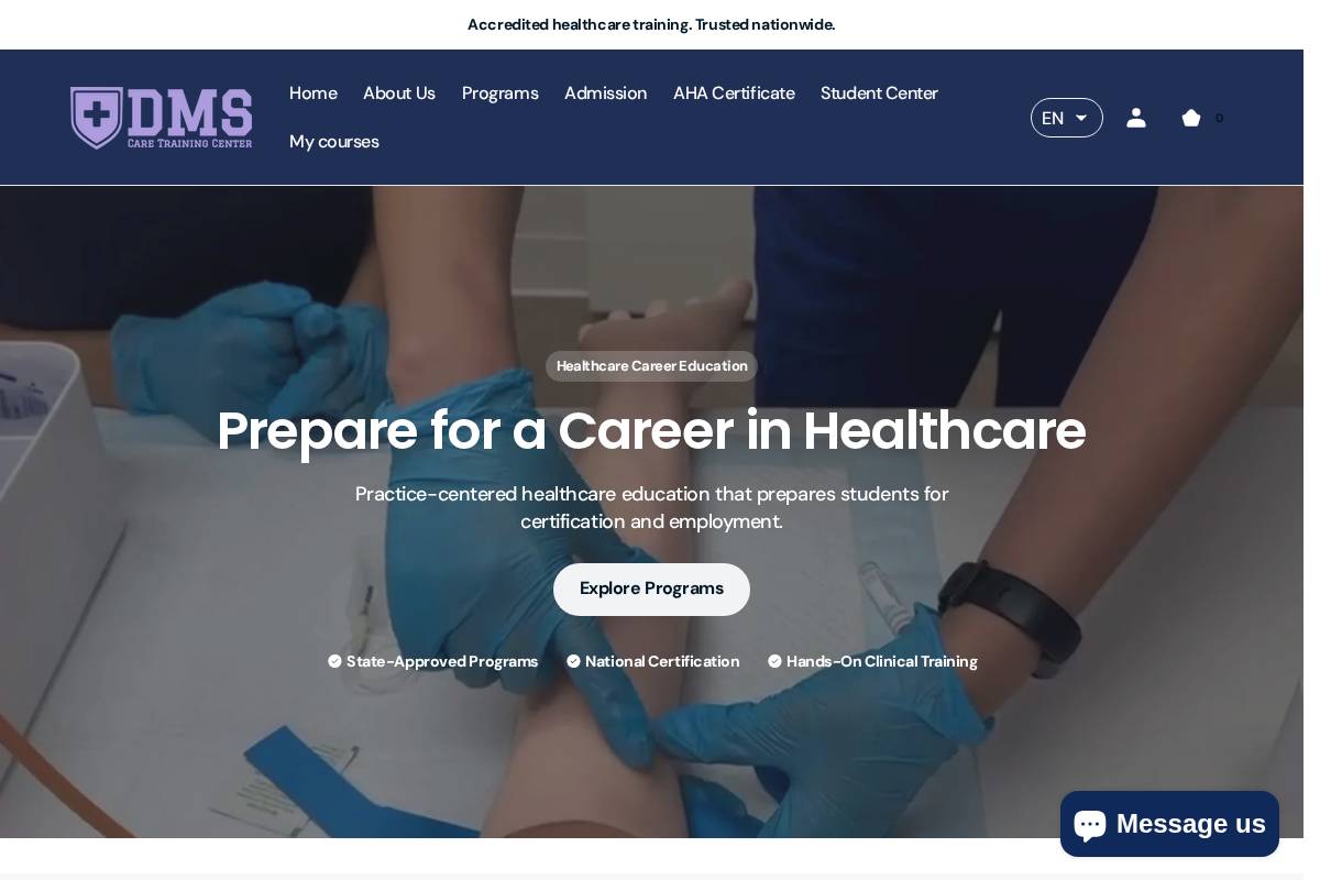 dmscaretraining.com homepage screenshot