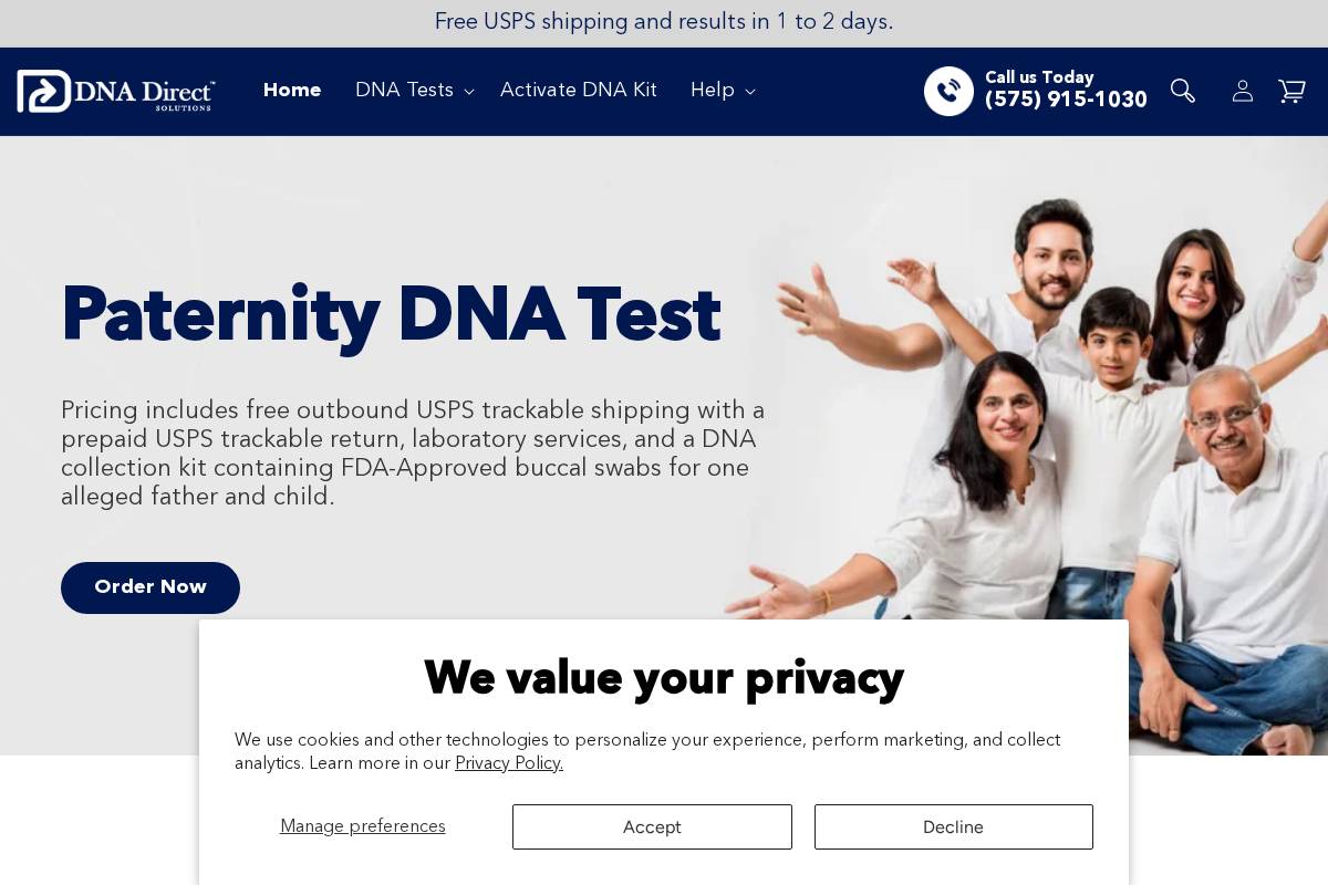 DNA Direct Solutions - Your Relationship Testing Partner homepage screenshot