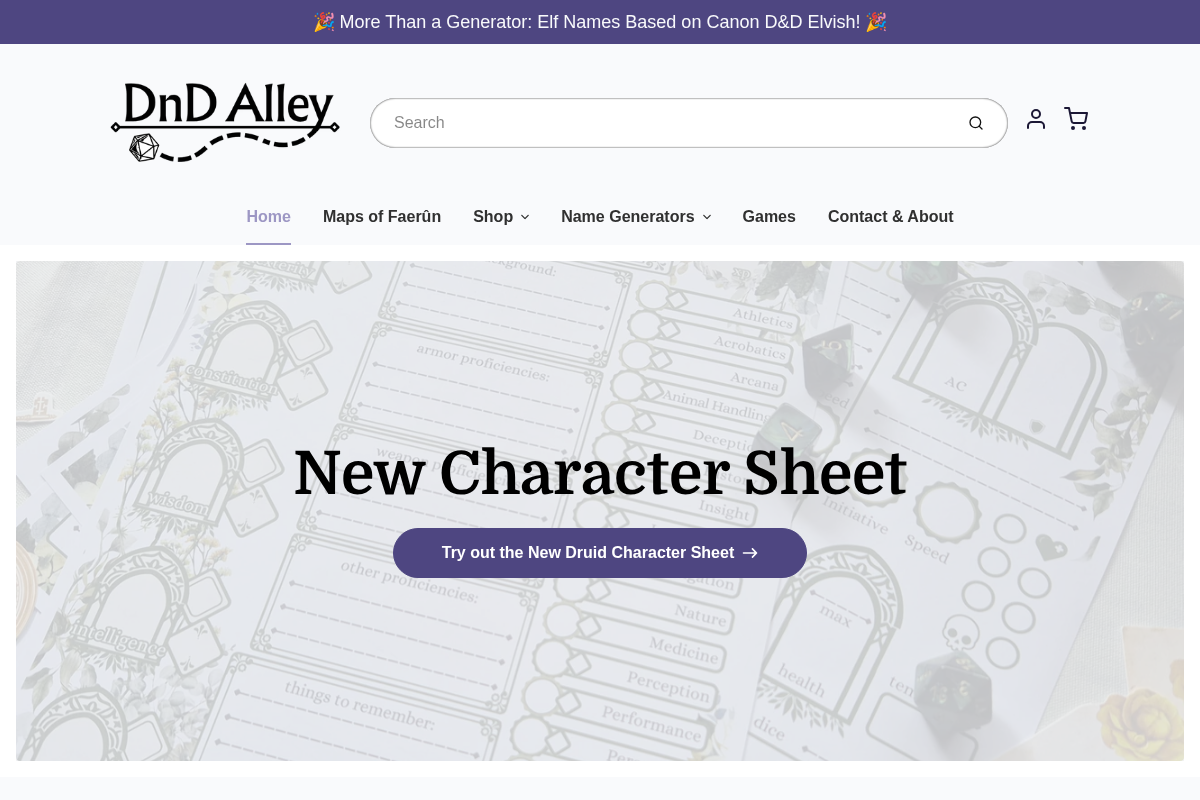 dndalley homepage screenshot