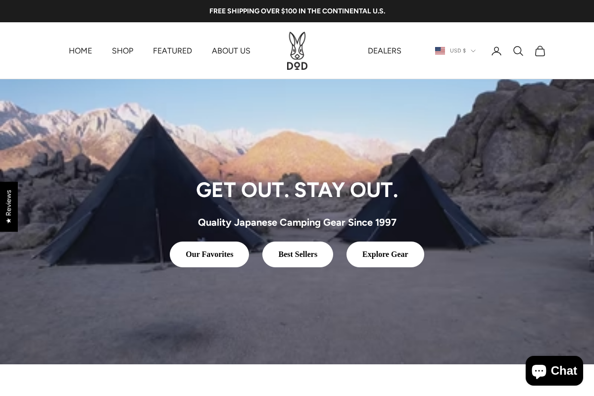 DOD Outdoors homepage screenshot