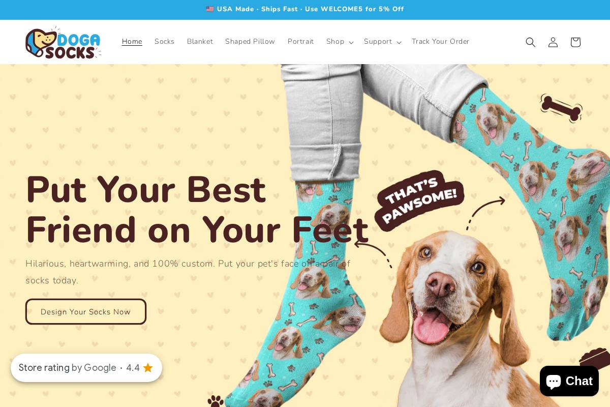 Doga Socks homepage screenshot