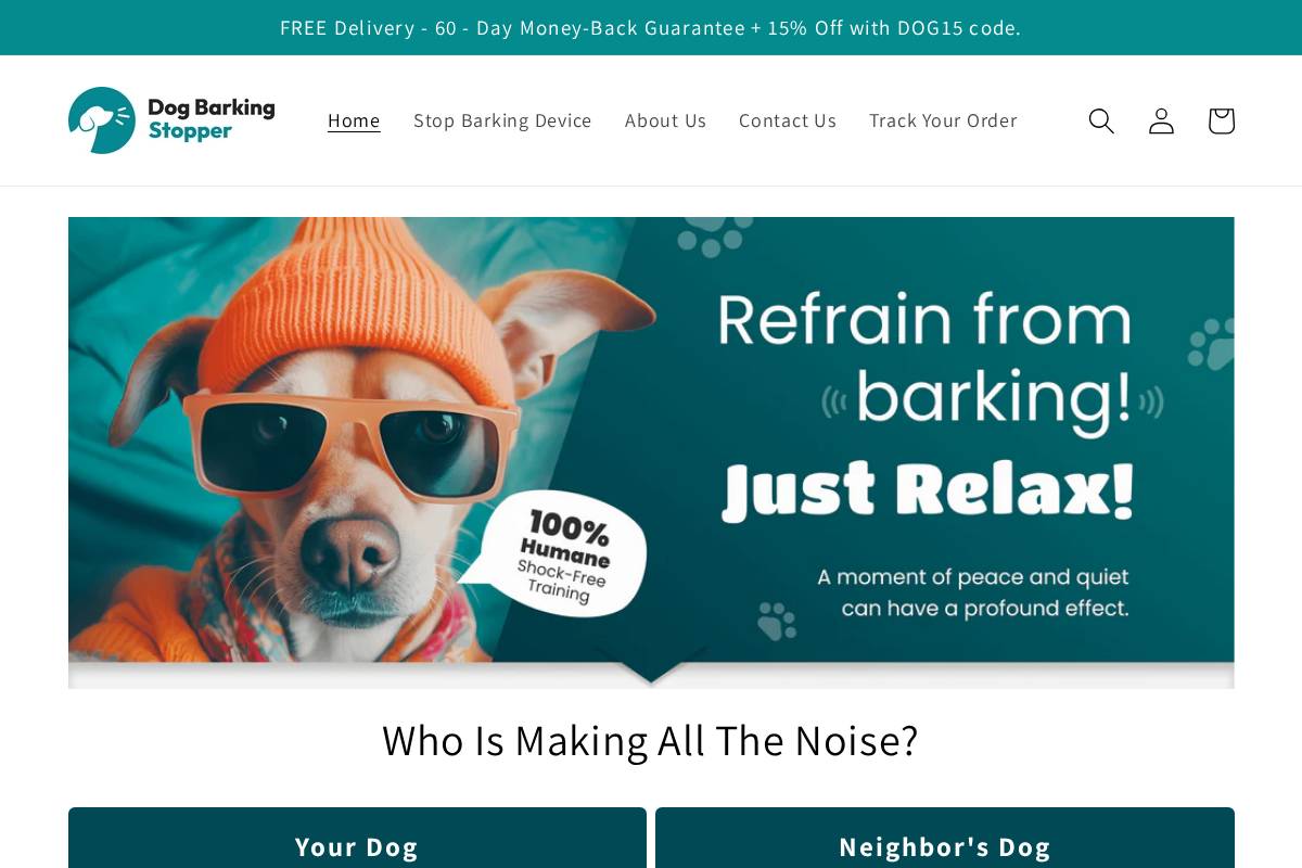 dogbarkingstopper.com homepage screenshot