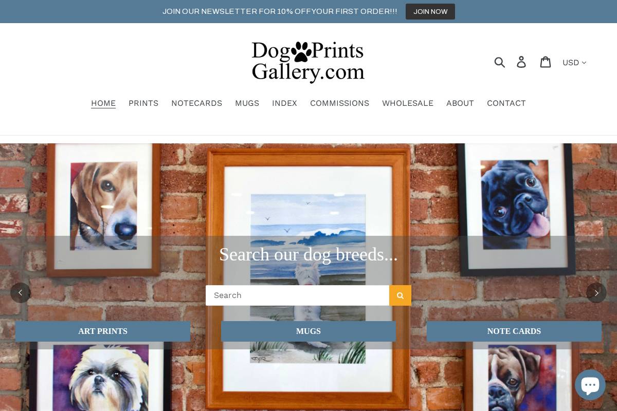 dogprintsgallery.com homepage screenshot
