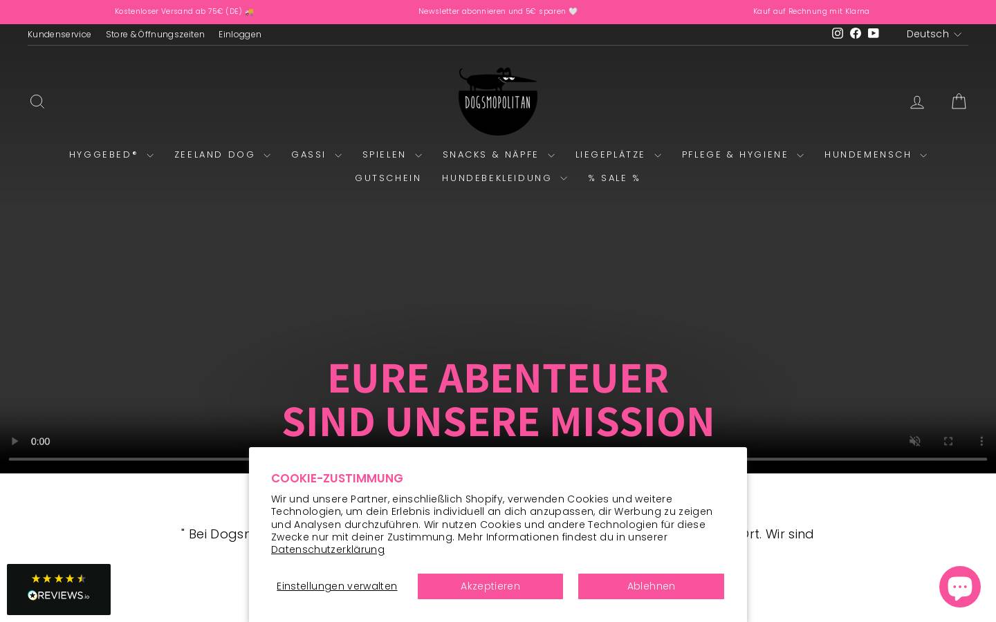 dogsmopolitan-shop.de homepage screenshot