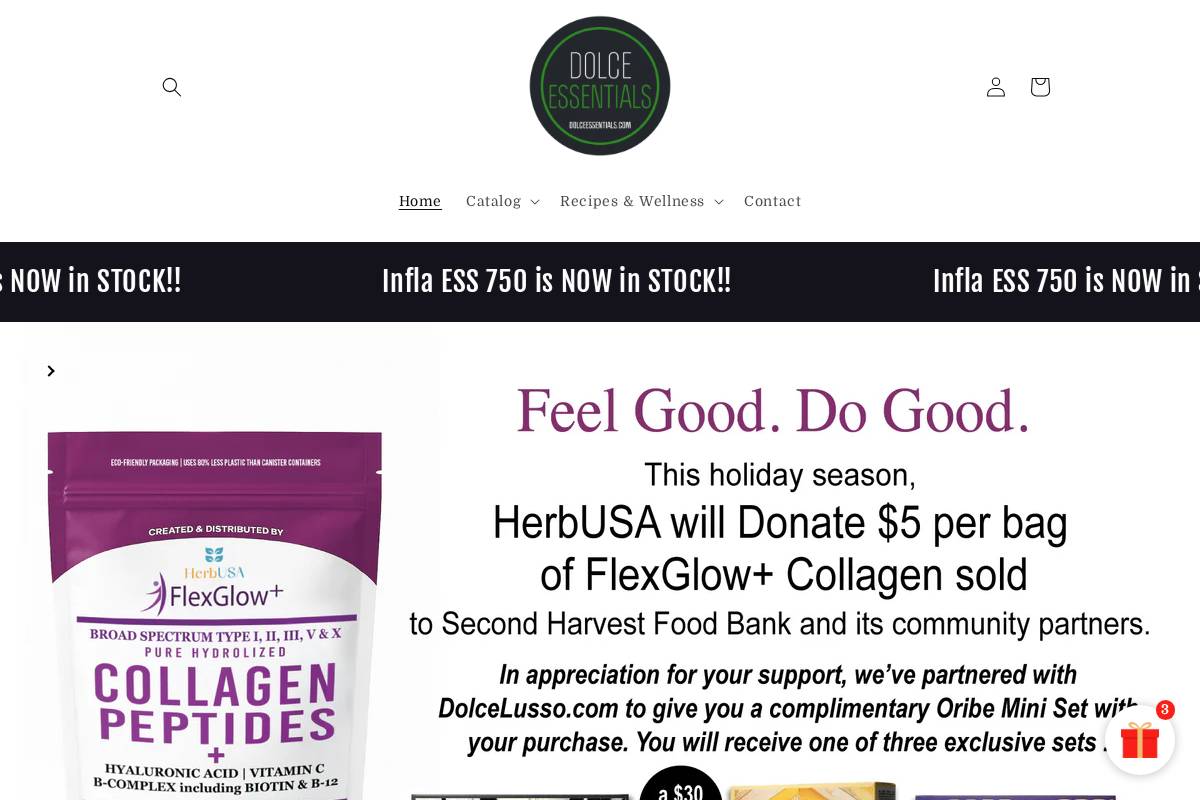 dolceessentials.com homepage screenshot