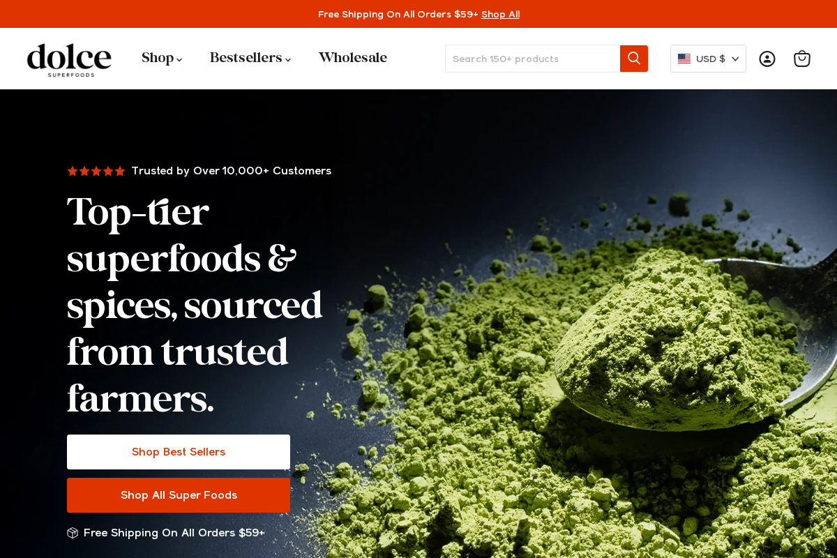 Dolce Superfoods homepage screenshot
