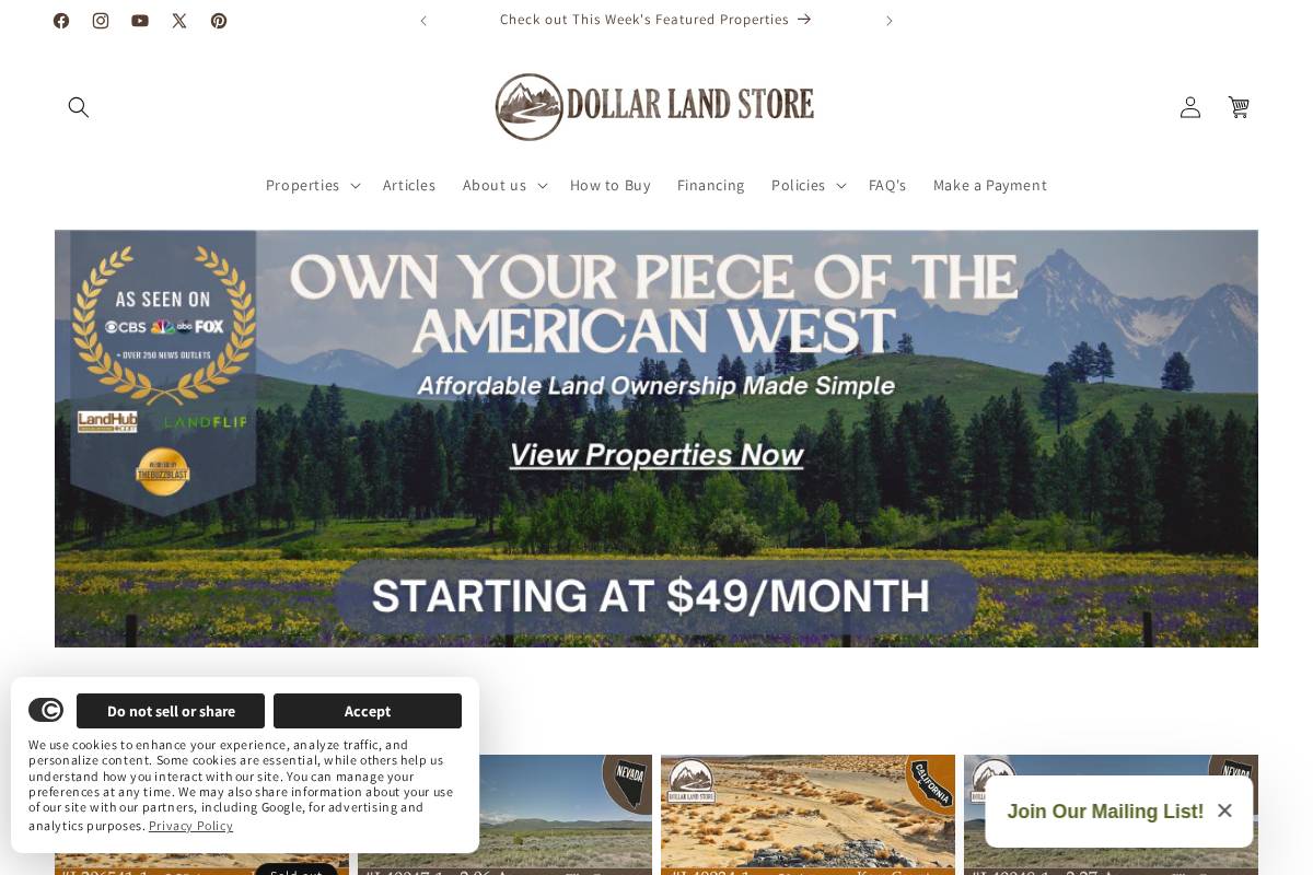 dollarlandstore.com homepage screenshot