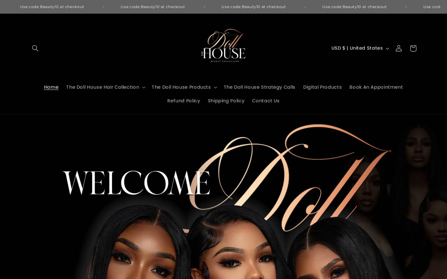 dollhousebeautycollection.com homepage screenshot