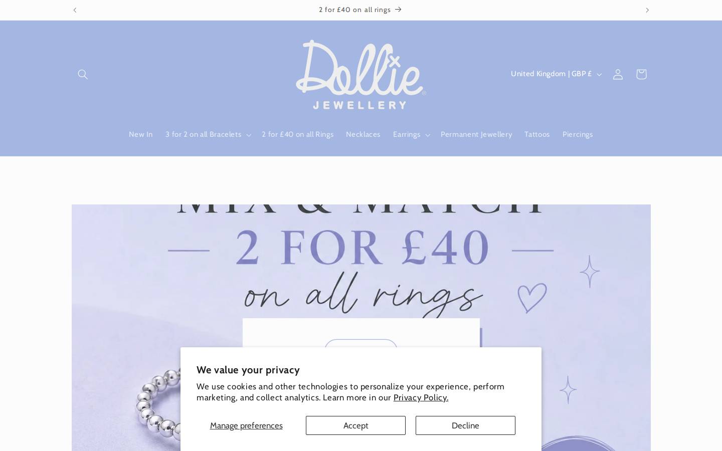 Dollie Jewellery homepage screenshot