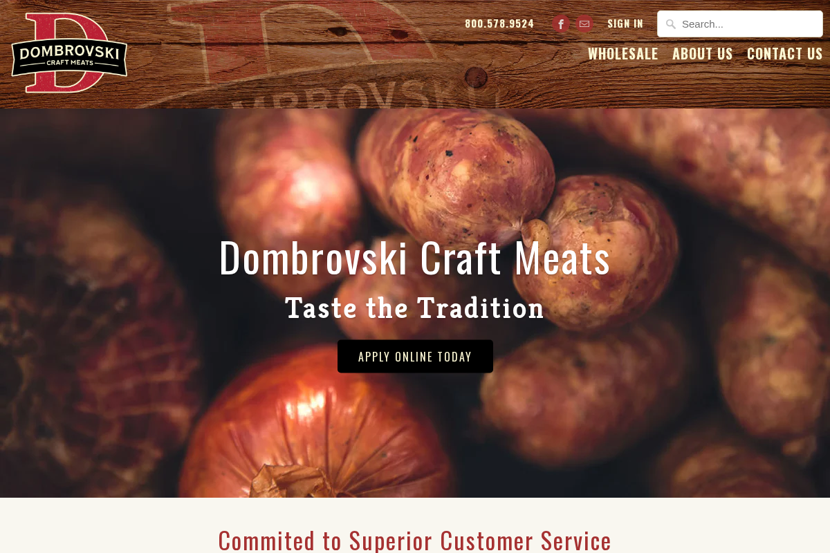 dombrovskimeats.com homepage screenshot