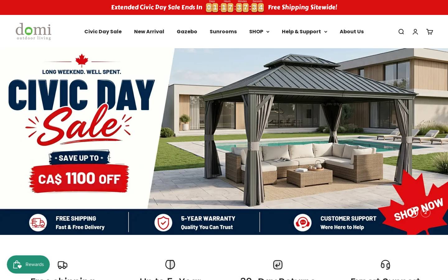 Domi Outdoor Living homepage screenshot