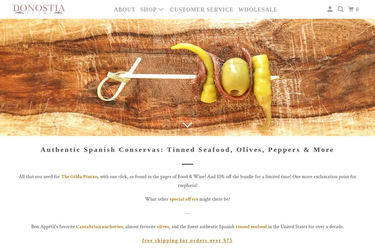 Donostia Foods homepage screenshot