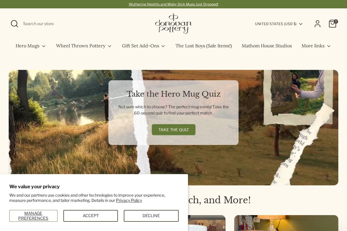 donovanpottery.com homepage screenshot