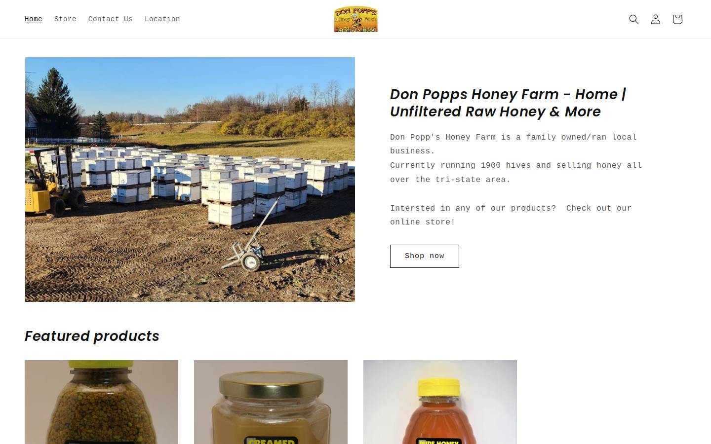 donpoppshoneyfarm.com homepage screenshot