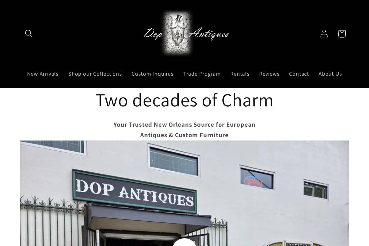 DOP Antiques homepage screenshot