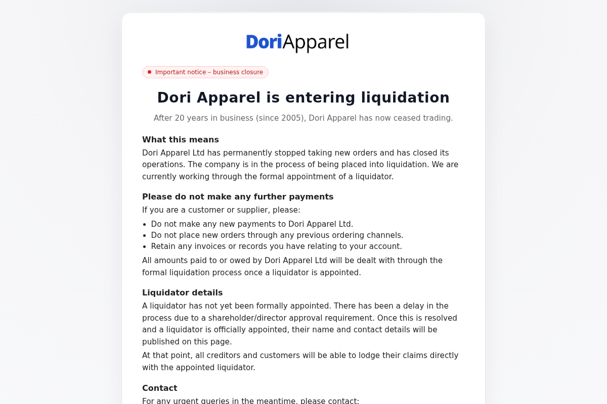 dori.co.nz homepage screenshot