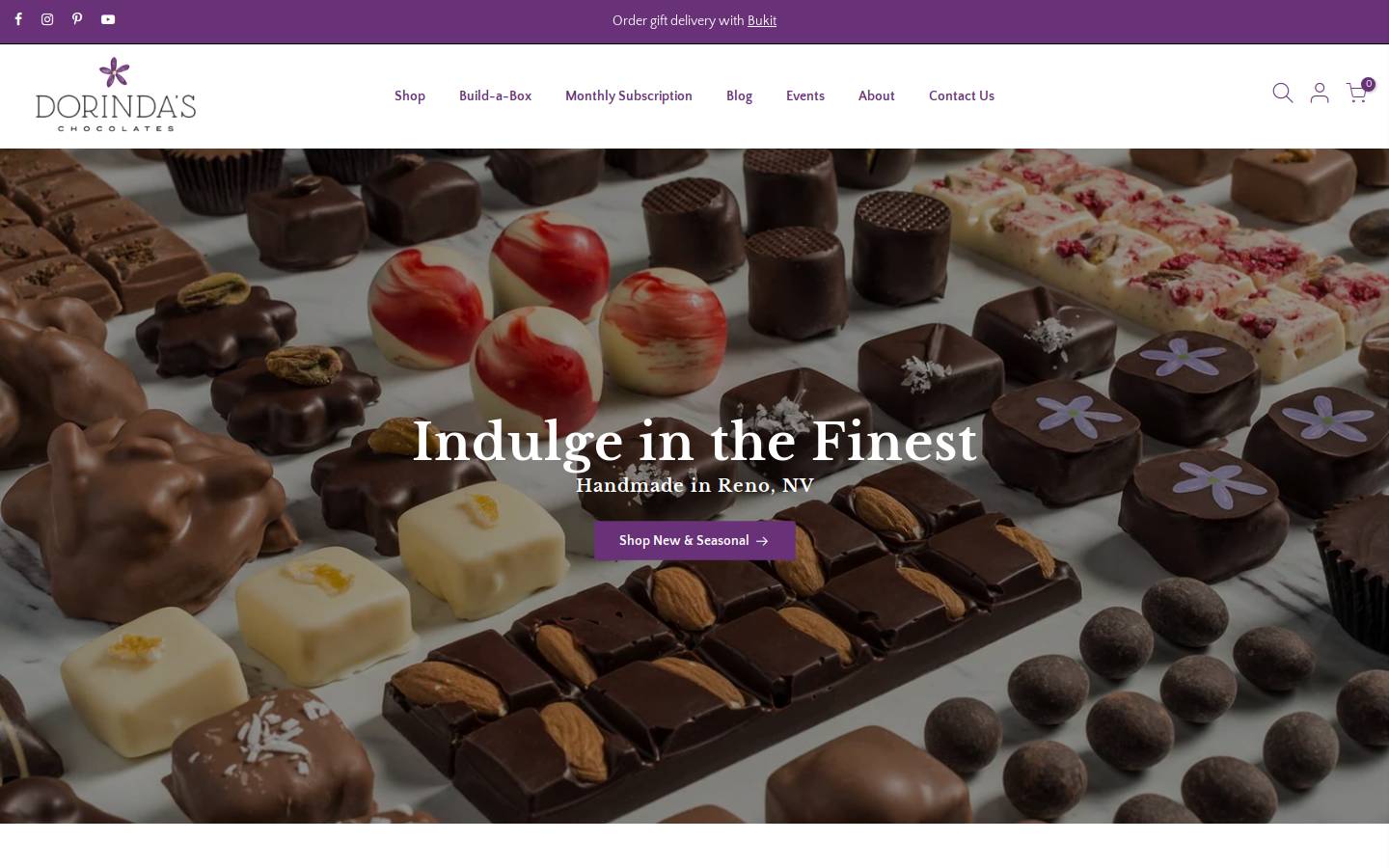 dorindaschocolates.com homepage screenshot