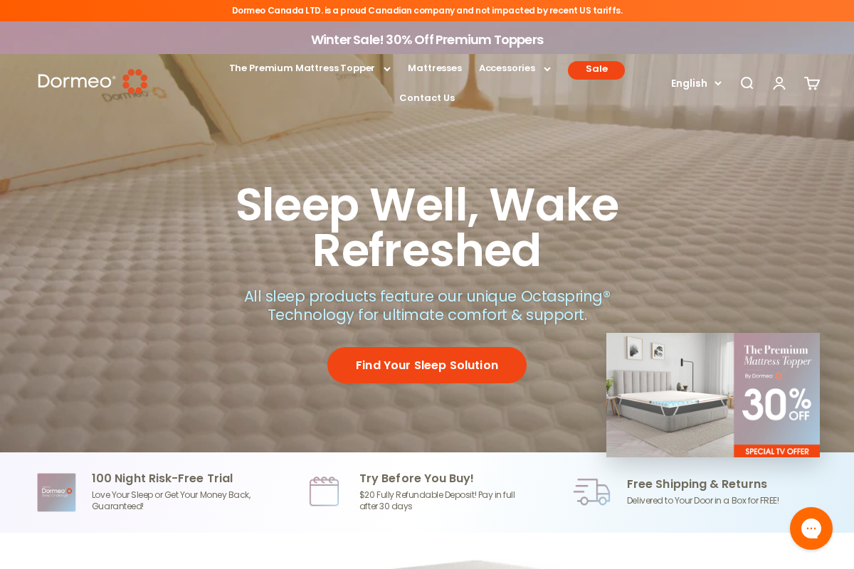 Dormeo Canada homepage screenshot