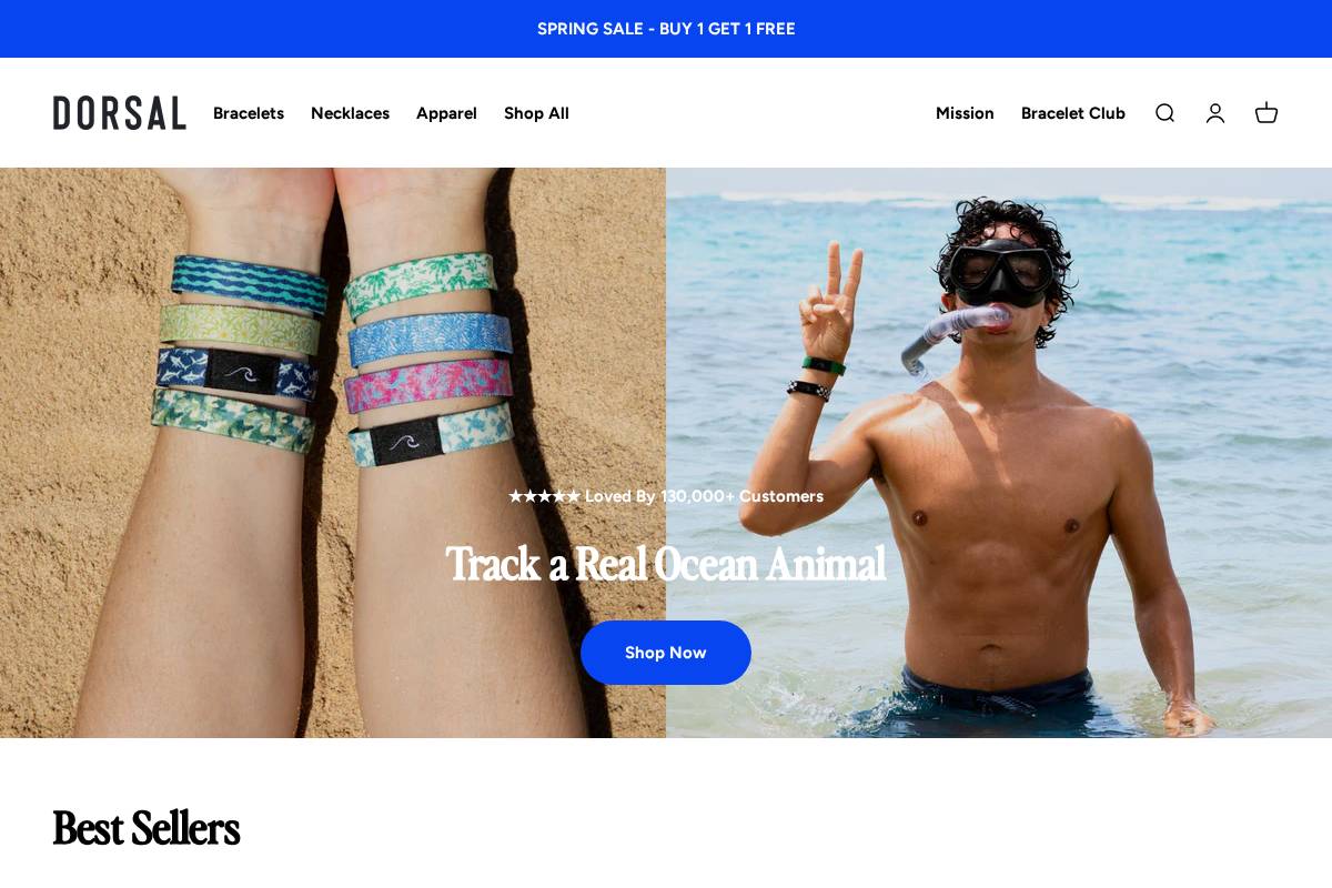 dorsalbracelets.com homepage screenshot