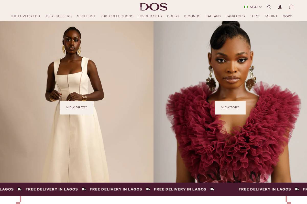 dosclothing.co homepage screenshot