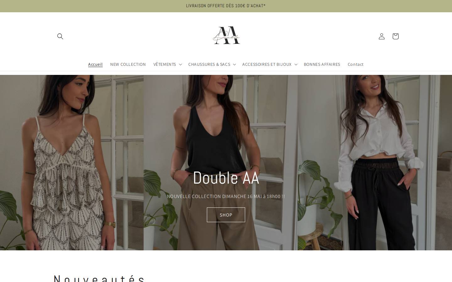 doubleaaboutique.com homepage screenshot