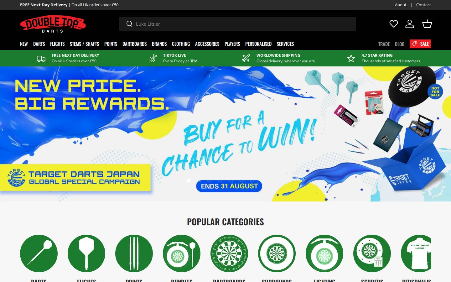 doubletopdarts.co.uk homepage screenshot