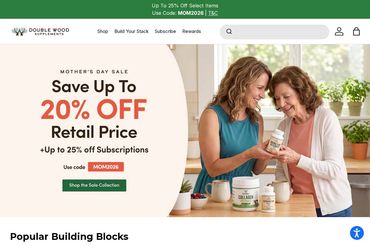 Double Wood Supplements homepage screenshot