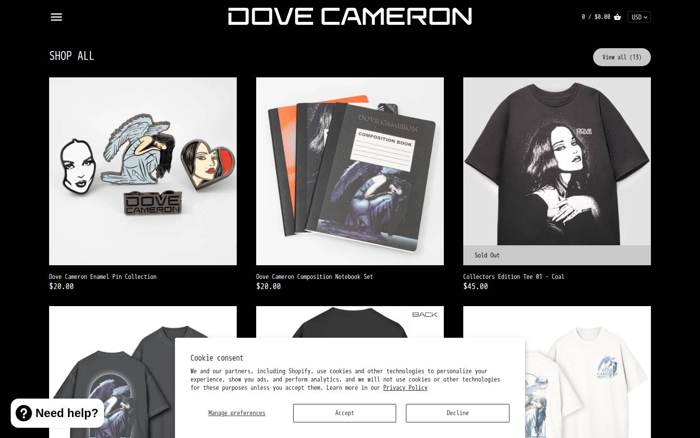 dovecameron.com homepage screenshot