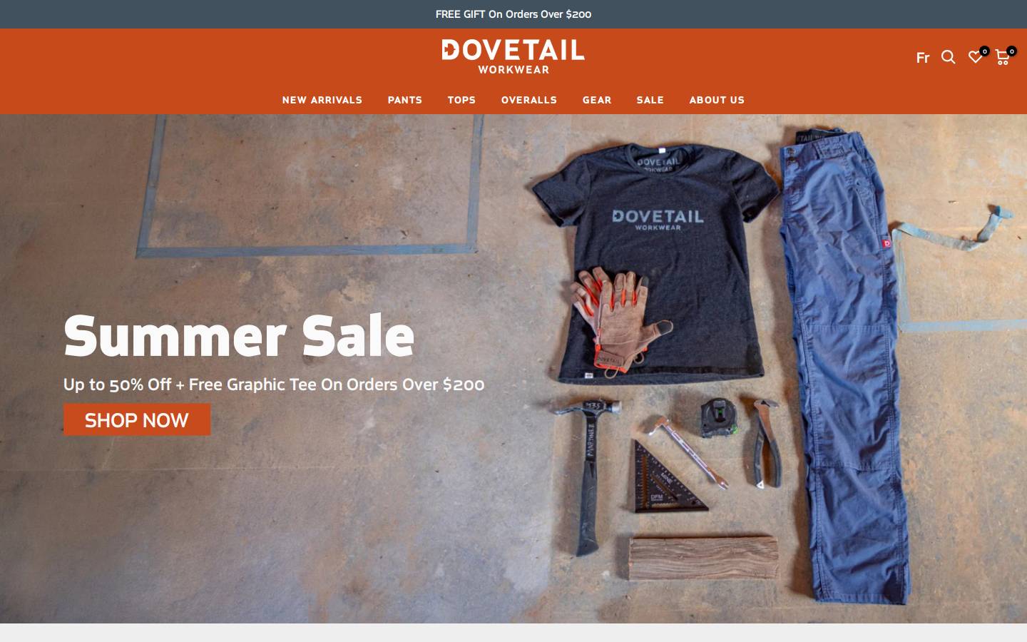 dovetailworkwear.ca homepage screenshot