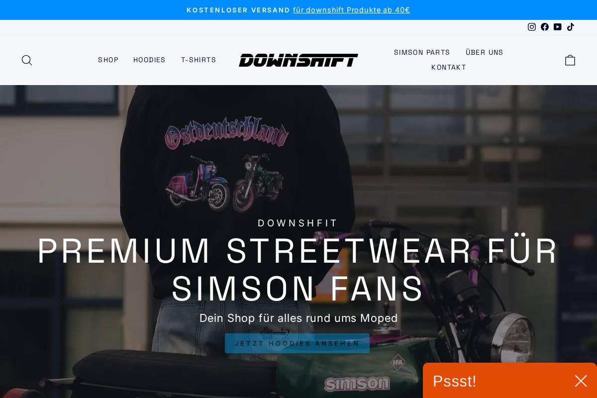 Downshift Clothing homepage screenshot