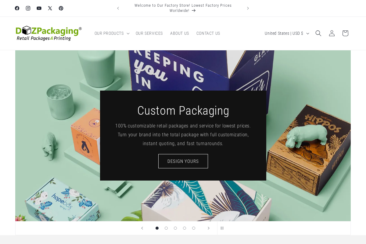 dozpackaging.com homepage screenshot