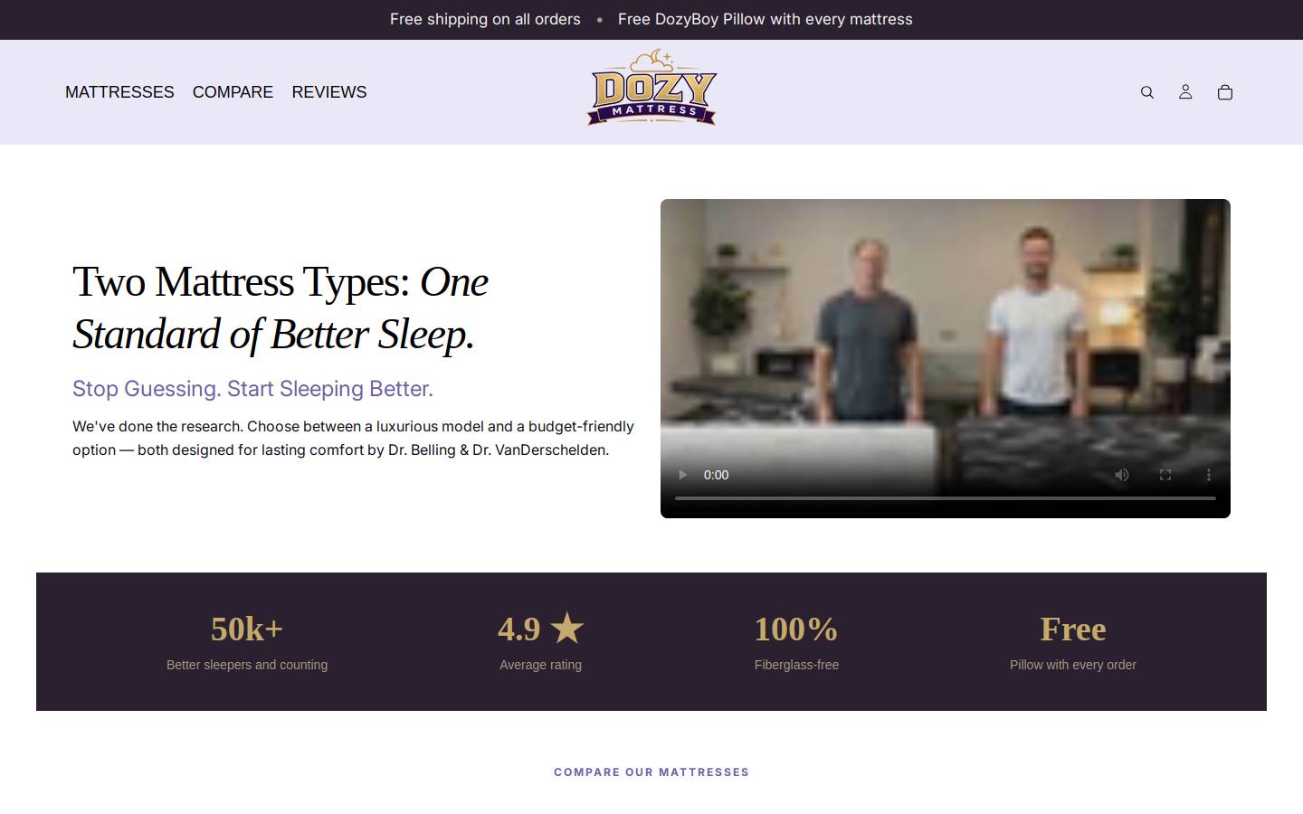 dozymattress.com homepage screenshot