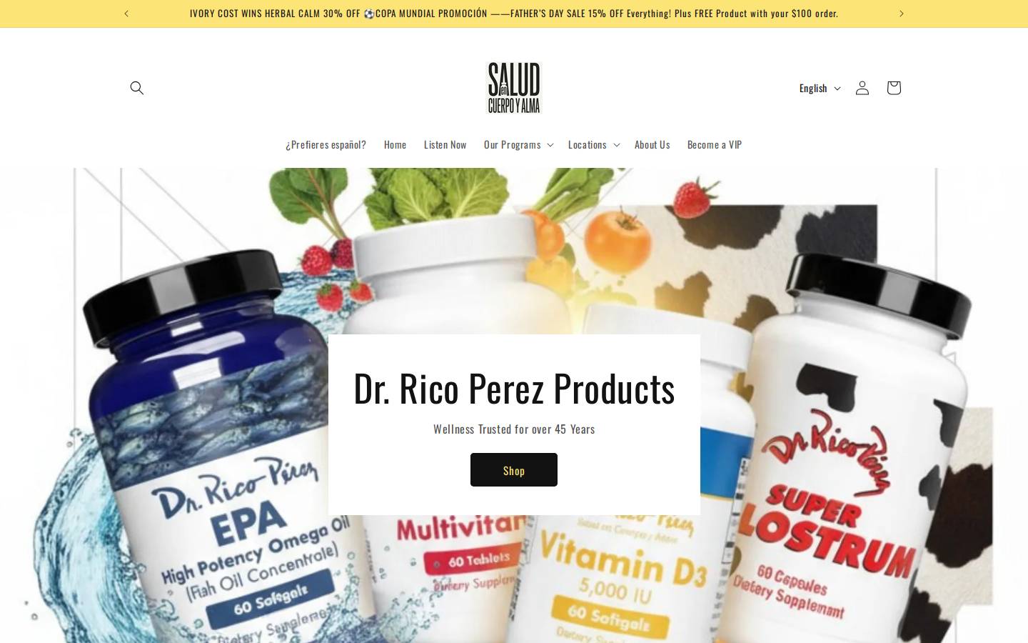 dr-rico-perez-products.com homepage screenshot