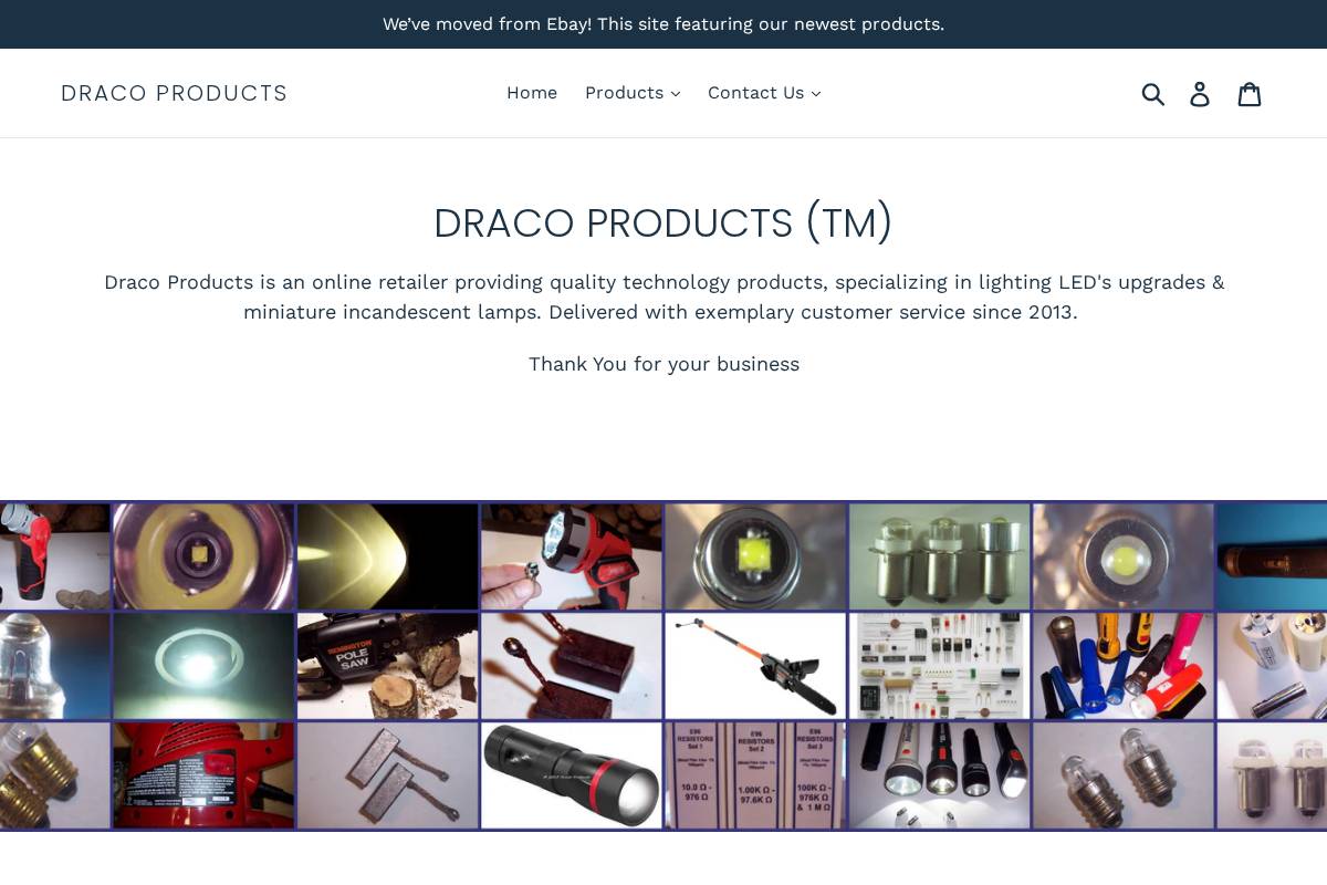 dracoproducts.net homepage screenshot