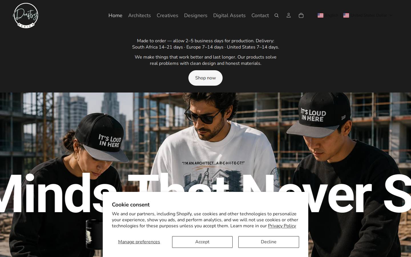 draftsydesign.shop homepage screenshot