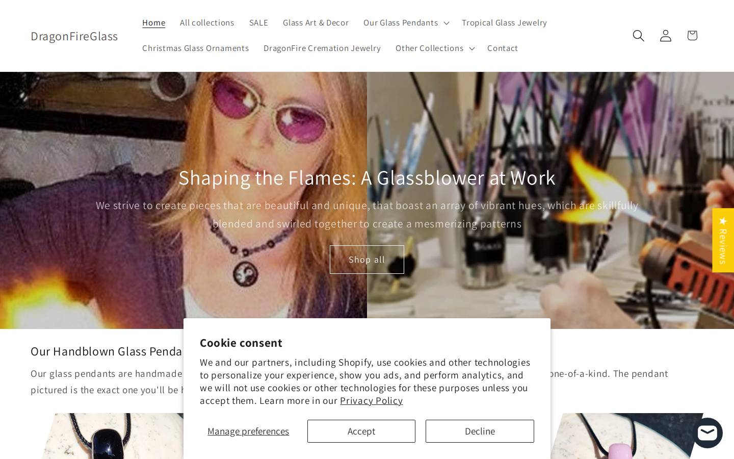 dragonfireglassstore.com homepage screenshot