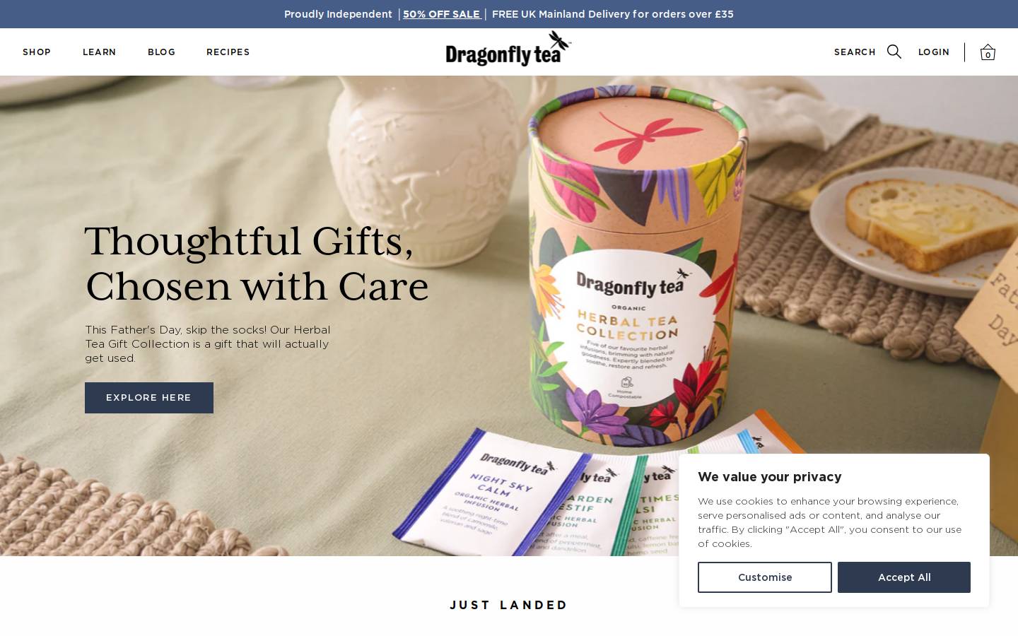 Dragonfly Teas homepage screenshot