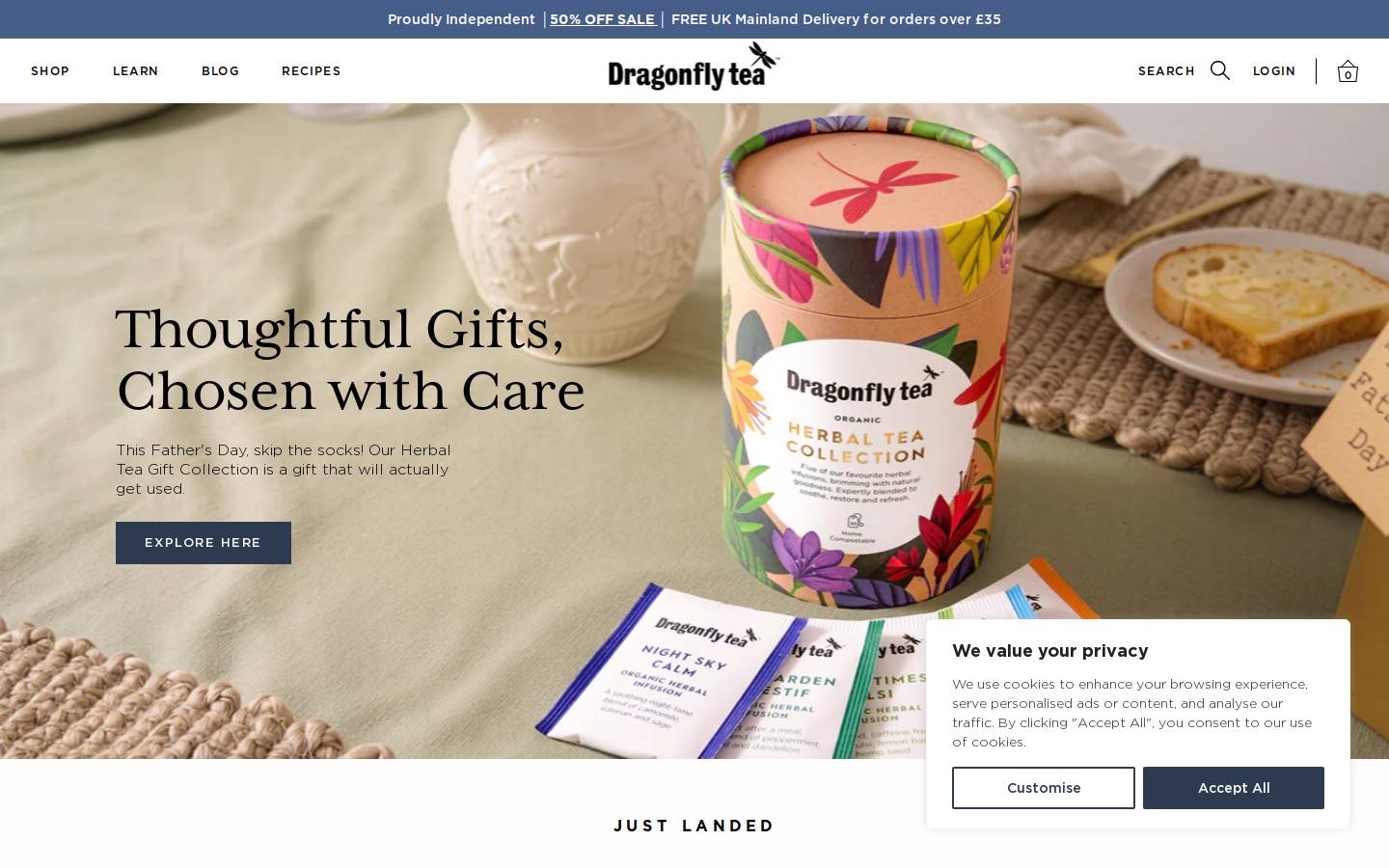 dragonflyicedtea.com homepage screenshot