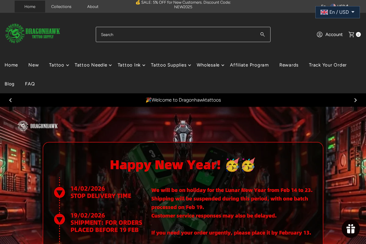 Dragonhawktattoos homepage screenshot
