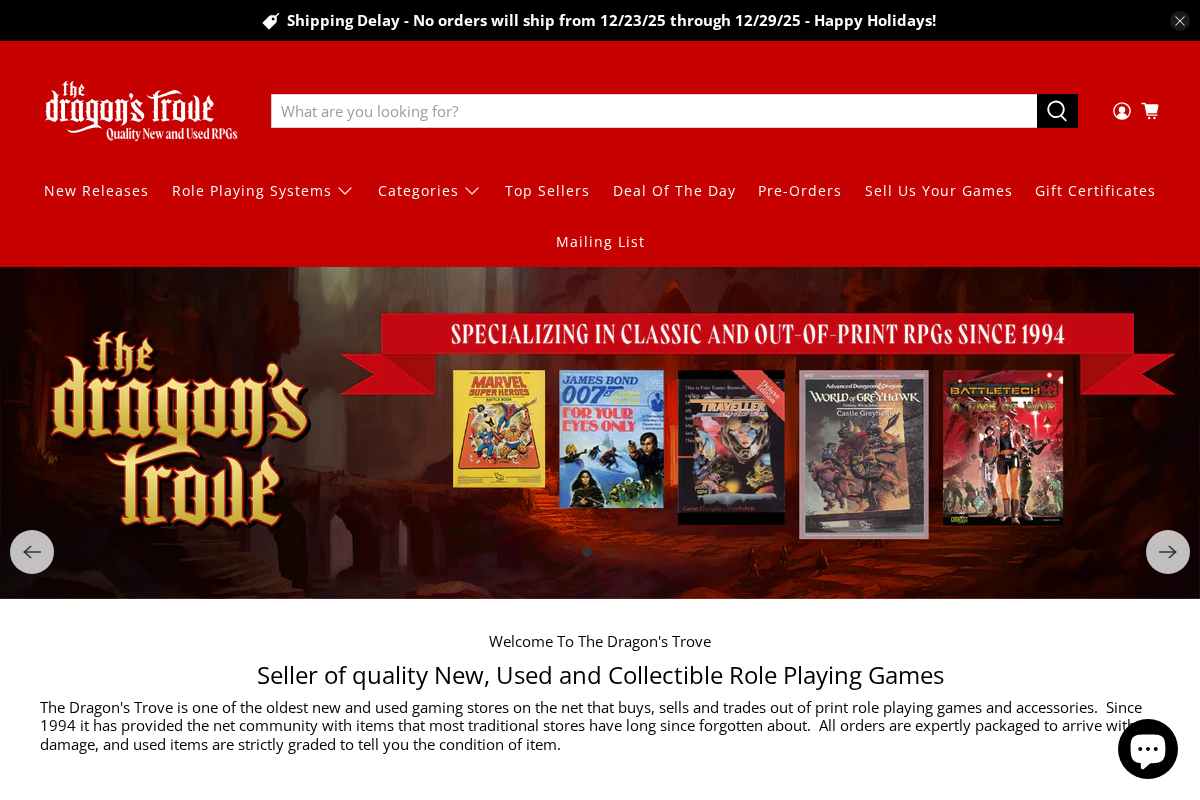The Dragons Trove homepage screenshot
