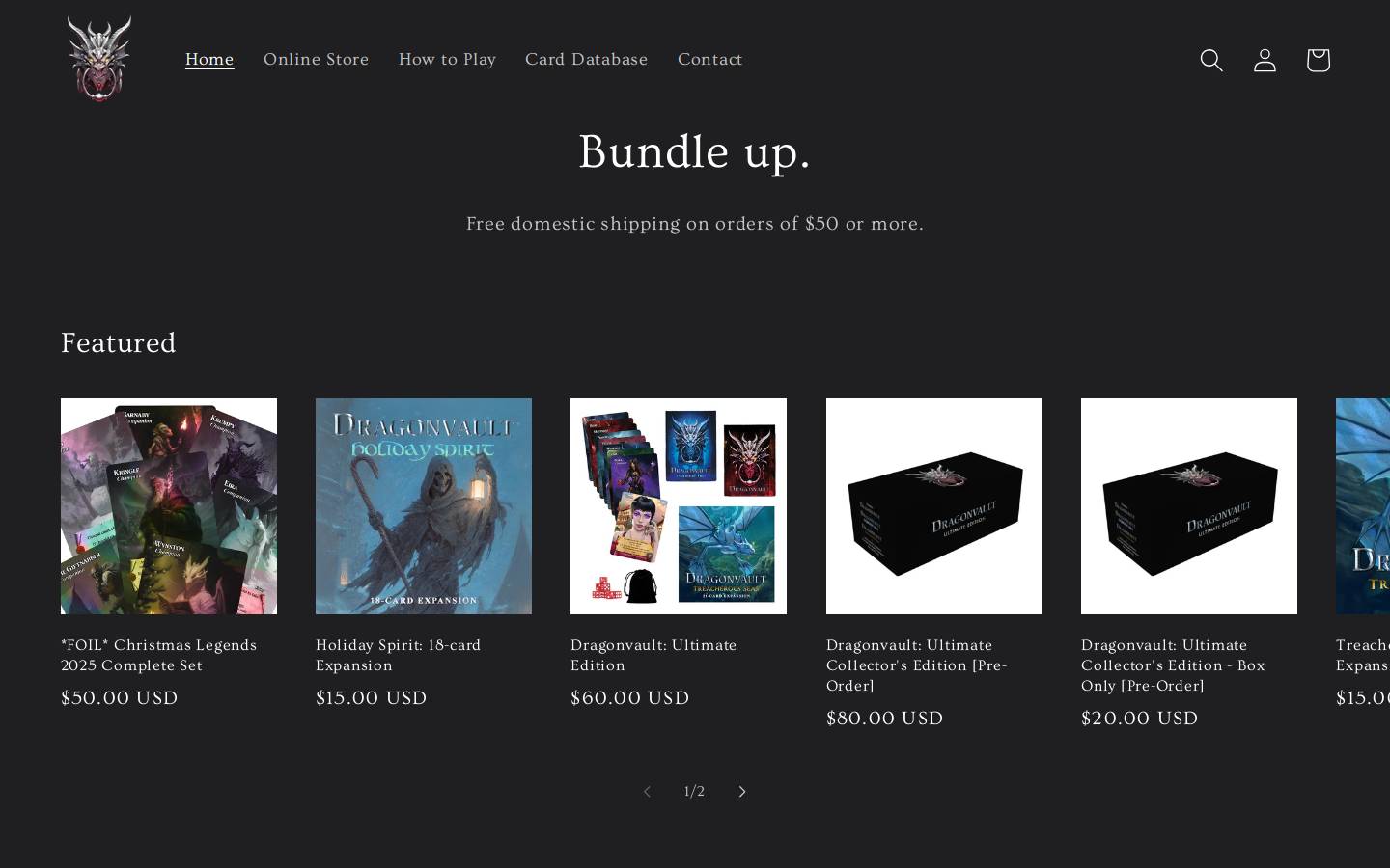 dragonvaultgame.com homepage screenshot