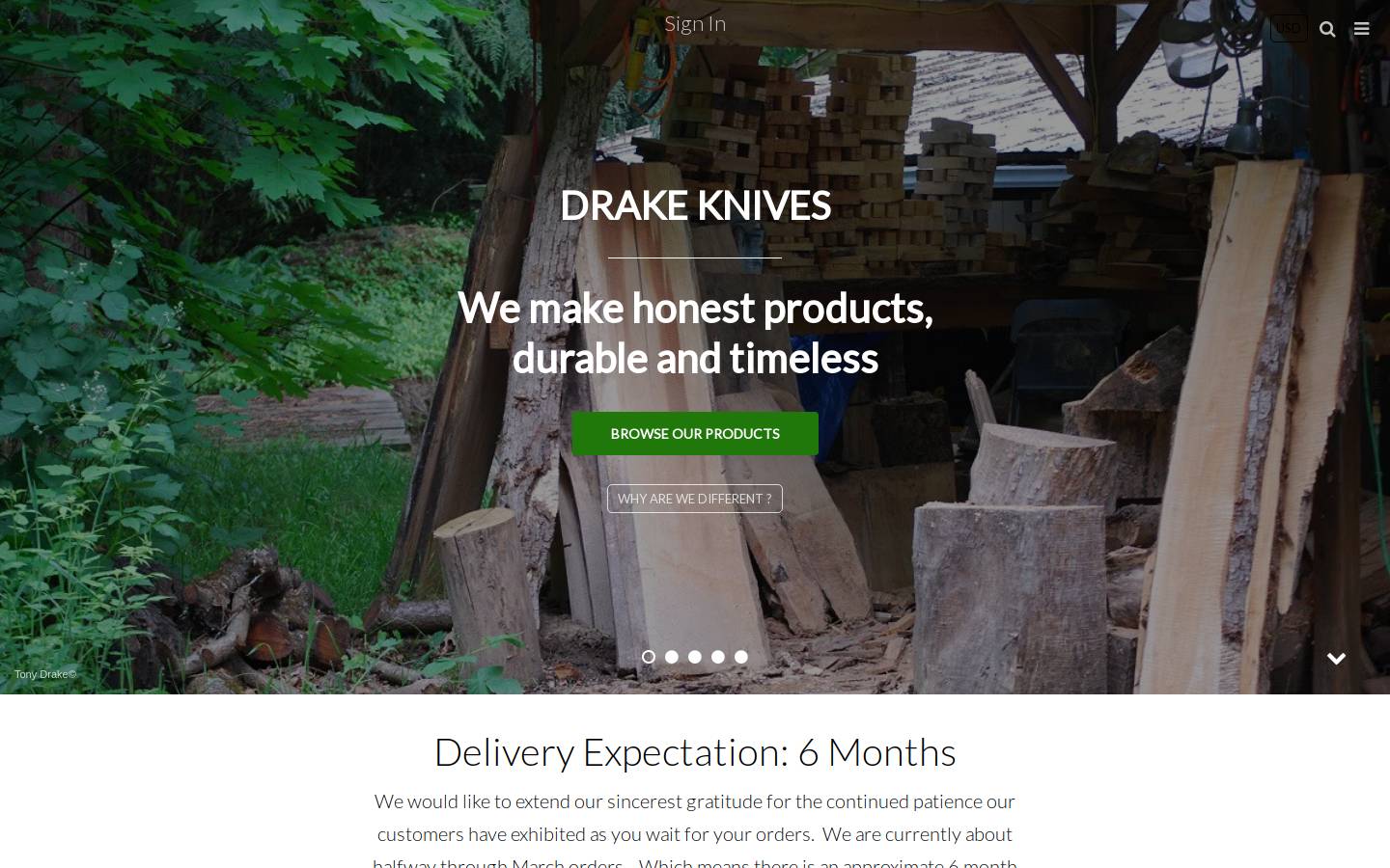 drakeknives.com homepage screenshot