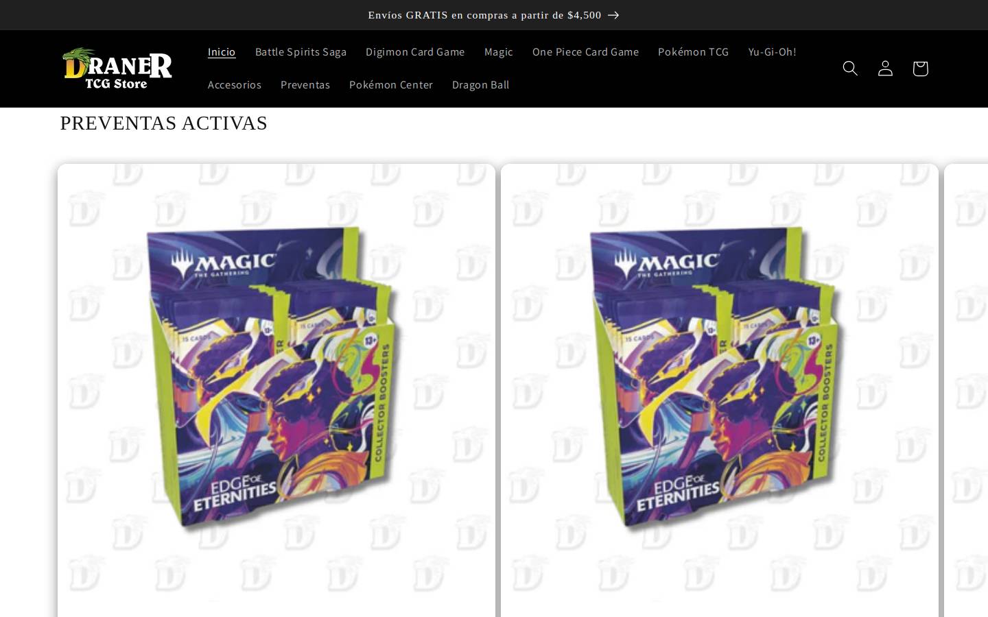 dranertcgstore.com homepage screenshot