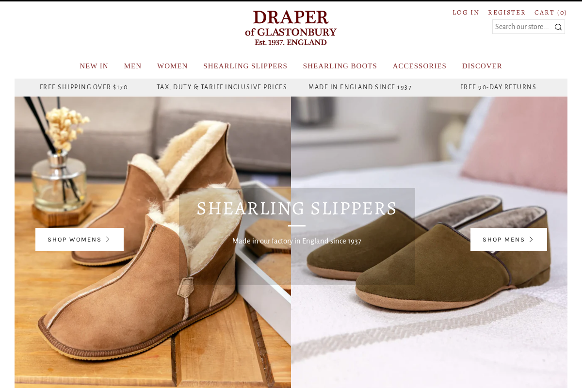 Draper of Glastonbury homepage screenshot