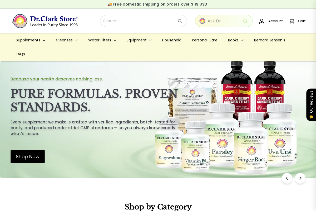 Dr. Clark Store homepage screenshot