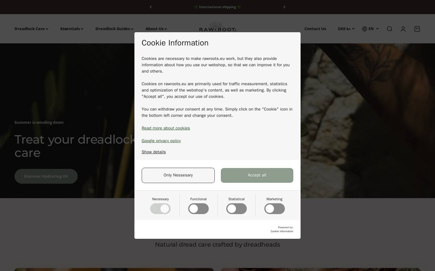 dreadheadshop.dk homepage screenshot