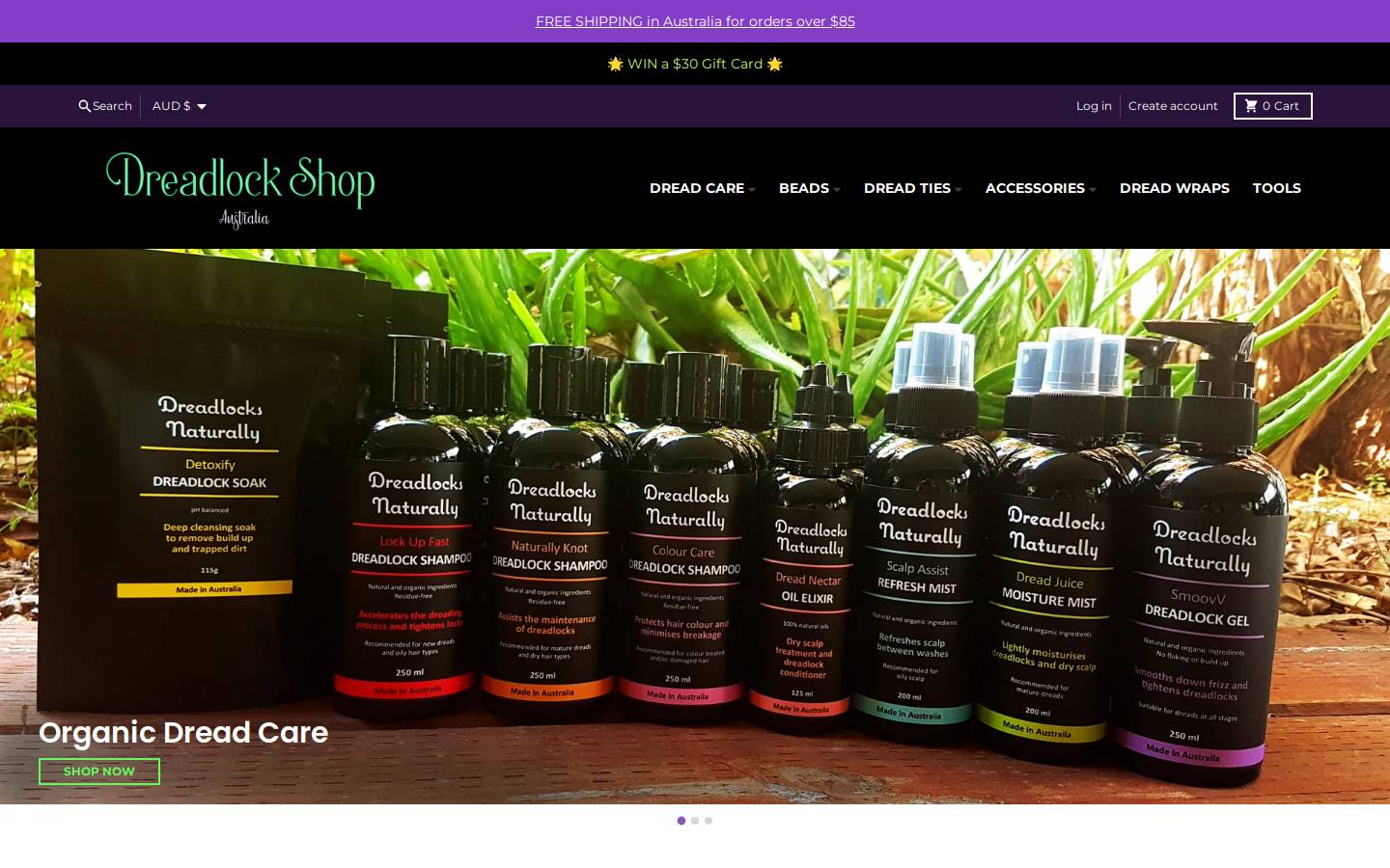 dreadlockshopaustralia.com homepage screenshot