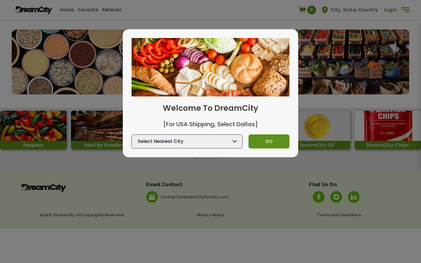 dreamcityfoods.com homepage screenshot